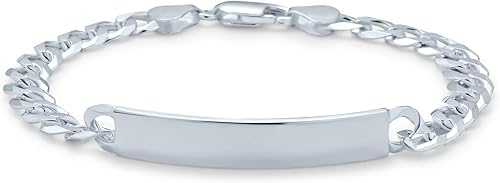 Miniatura 3 de Bling Jewelry Pulsera de Identificación ID Unisex Personalizable con Barra de Nombre Chapada para Hombres con Cadena Marinera, Cubana, Fígaro, de