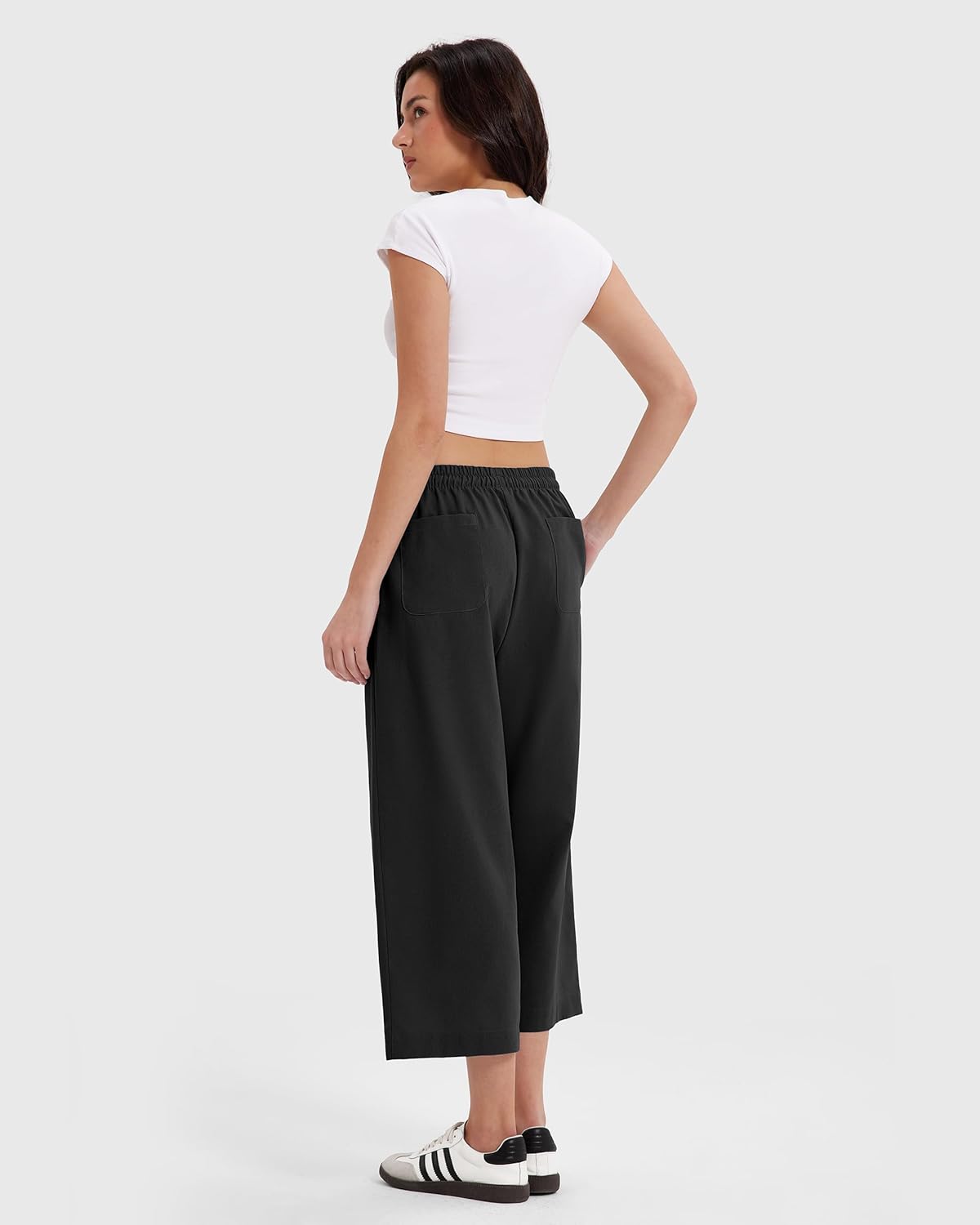 MOOSLOVER Women Linen Summer Capri Pants Drawstring Elastic Waist Wide Leg Pants Casual Straight Leg Pants with Pocket - Image 5