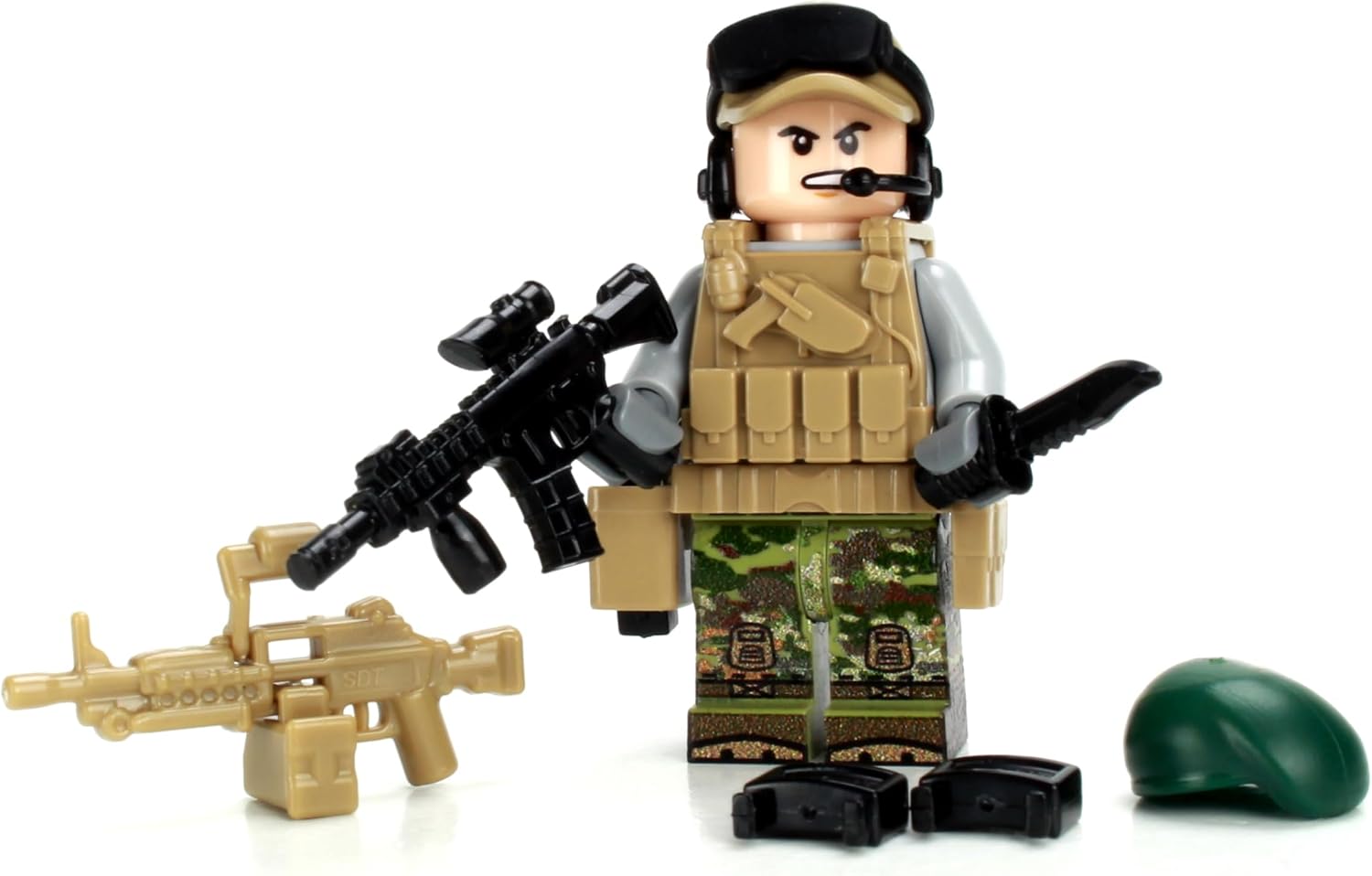 Battle Brick 1.6 Inches Tall Green Beret SF ODA Team Member Custom Minifigure | Military Minifig | Camo Printed in USA | Great Gift for Ages 10+ to Adult AFOL