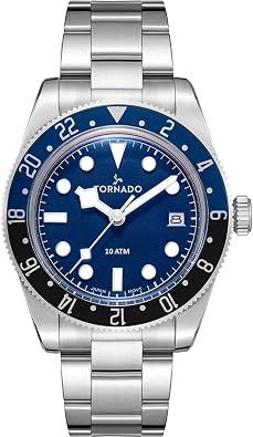 Tornado Lumina Date Just Mens Analog Watch | Black Dial, Silver Case, Silver Stainless Steel Strap, 40mm, 10ATM - T24006-SBSB