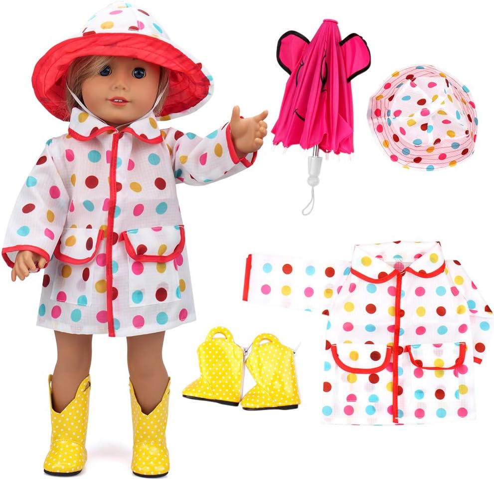 vamei Doll Clothes 18 Inch Doll Accessories Raincoat Set Fashion Doll