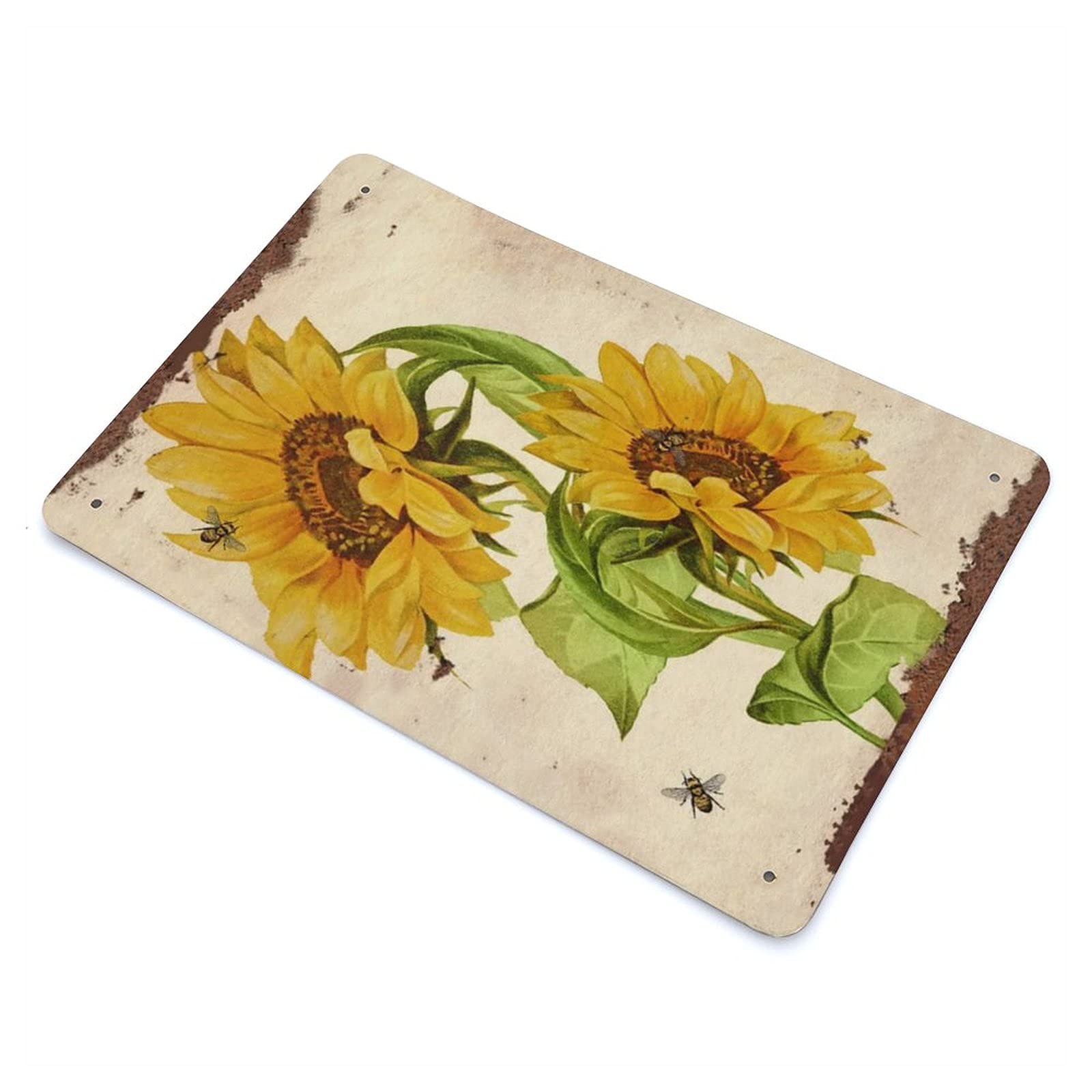 Targa Artistica Da Parete Con Girasole E Ape, In Metallo, 20 X 30 Cm