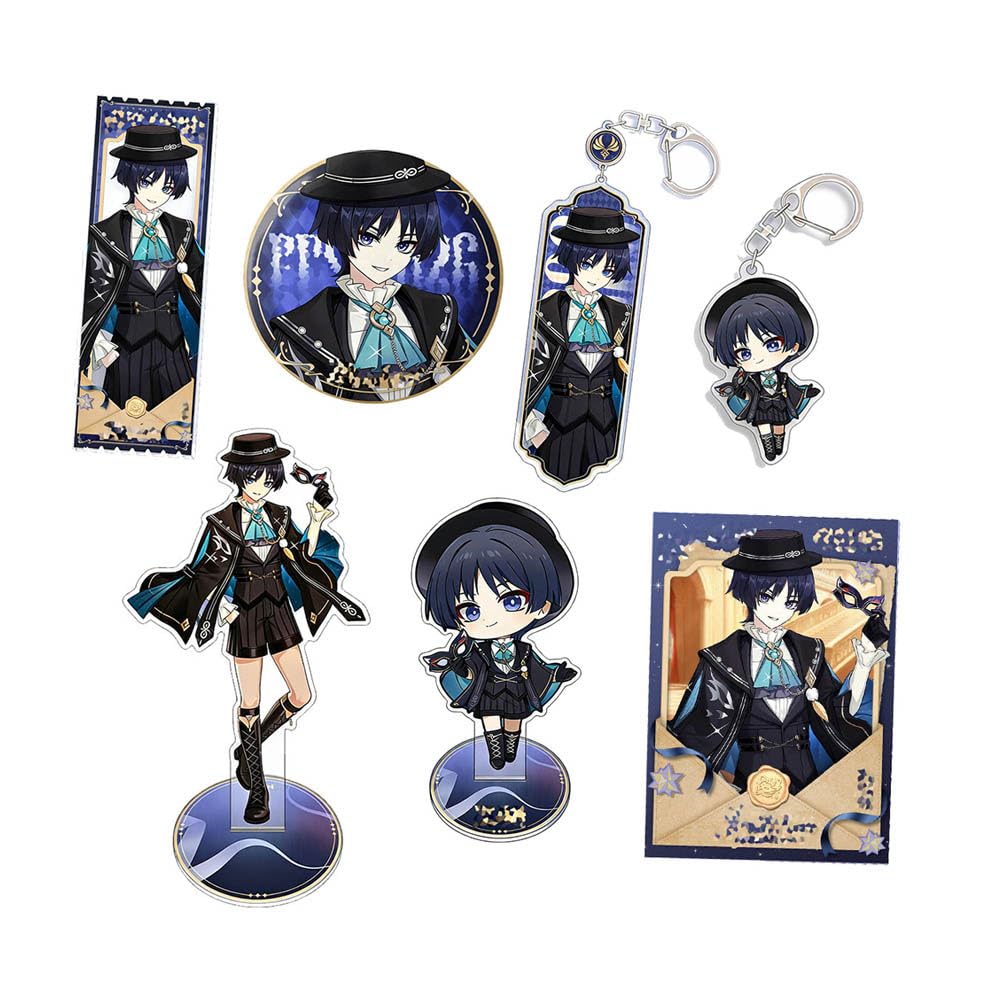 JUSONGKWCP SanBing Figure Merch 7 Pieces | Genshens SanBing Keychain Badge Acryl Stand | Cool Desk Decorations Set
