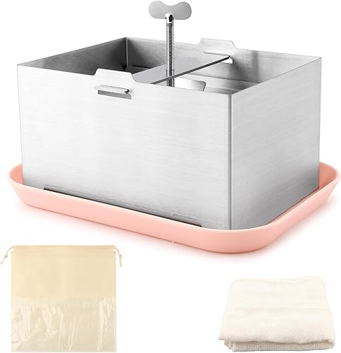 Prensa de tofu y paneer Maker, prensa Paneer de acero inoxidable y prensa de queso con toalla prensadora de tofu y bandeja de goteo para tofu y