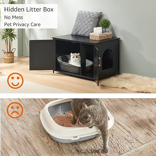 Vista 94 de unipaws – Banco de almacenamiento y orinal para gatos, cubierta de caja de arena con estructura de madera resistente, almacenamiento amplio, fácil