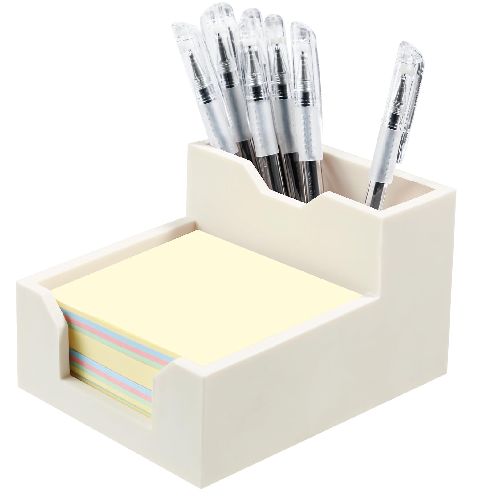 Kamehame Memo Pad Holder Silicone Sticky Notes Holder Note Block Cube Pen Organiser Desk Cube Note Box Fits 3x3 Inches Sticky Notes, White