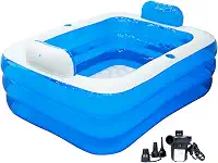 Meimond Banheira inflável para adultos para 2 pessoas, banheira de sopro independente com recurso portátil dobrável para spa adulto, piscina dobrável universal interna e externa com bomba de ar
