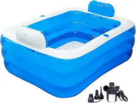 Meimond Banheira inflável para adultos para 2 pessoas, banheira de sopro independente com recurso portátil dobrável para spa adulto, piscina dobrável universal interna e externa com bomba de ar