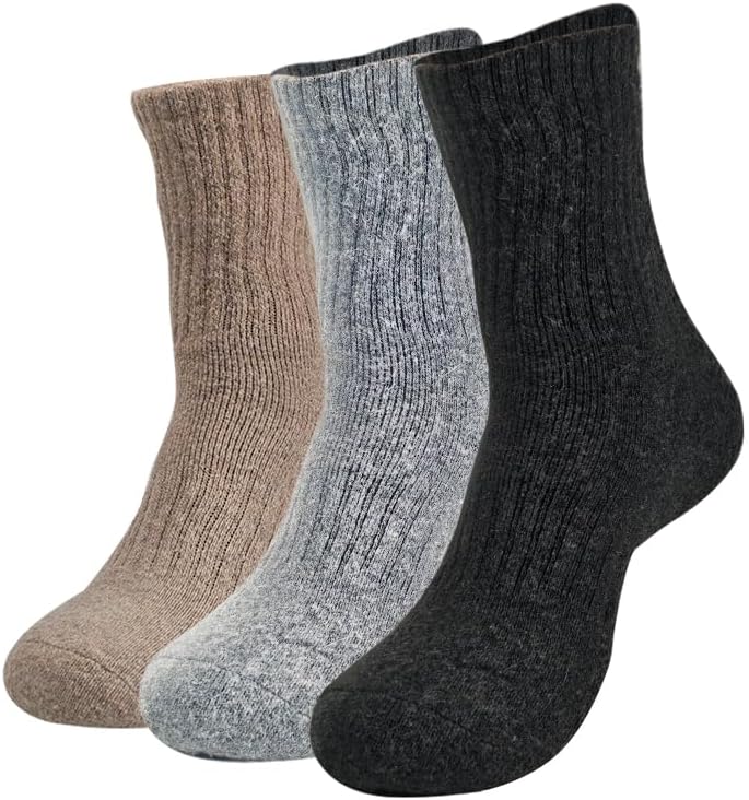 DandyChic Wool Socks for Women, Thick Winter Warm Wool Sock, Cozy Soft Solid Crew Socks 3 Pairs