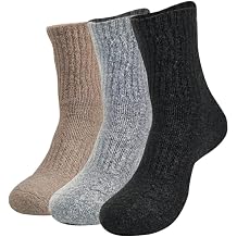 Wool Socks for Women, Thick Winter Warm Wool Sock, Cozy Soft Solid Crew Socks 3 Pairs