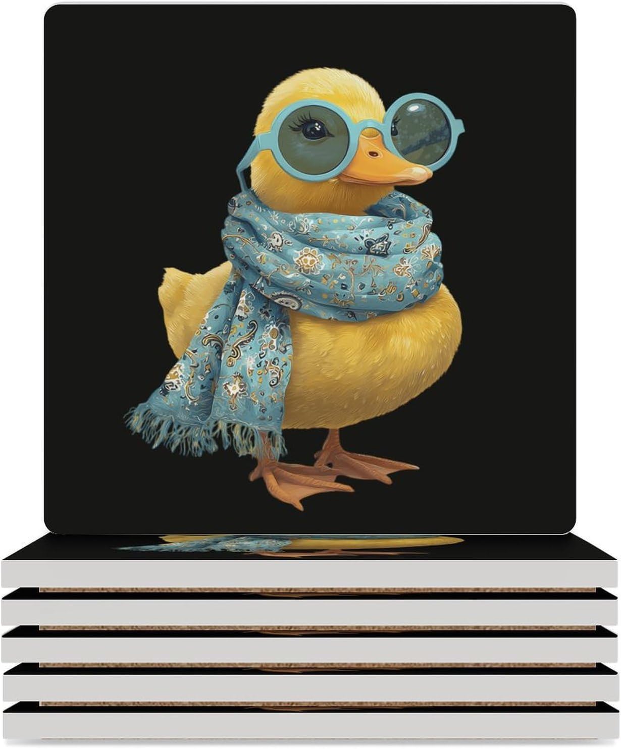 Duck Print Coaster for Drinks Square Ceramic Table Coasters Stone Mat Crafts 6PCS Home Kitchen Decor