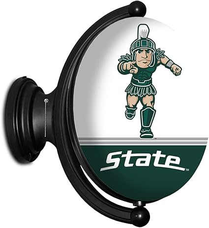 Amazon Com Msu Michigan State University Rotating Illuminated Led Wall Sign Light Featuring The Spartans Mascot Sparty And The State Script Logos Made In Usa Oval Sports Outdoors