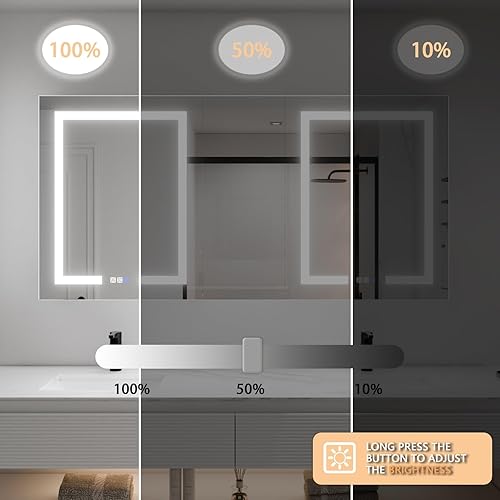 Miniatura 2 de ExBrite Botiquín de baño con iluminación LED con espejo, 60 x 30 pulgadas, botiquín LED con gabinete de almacenamiento extra cerrado, desempañado,