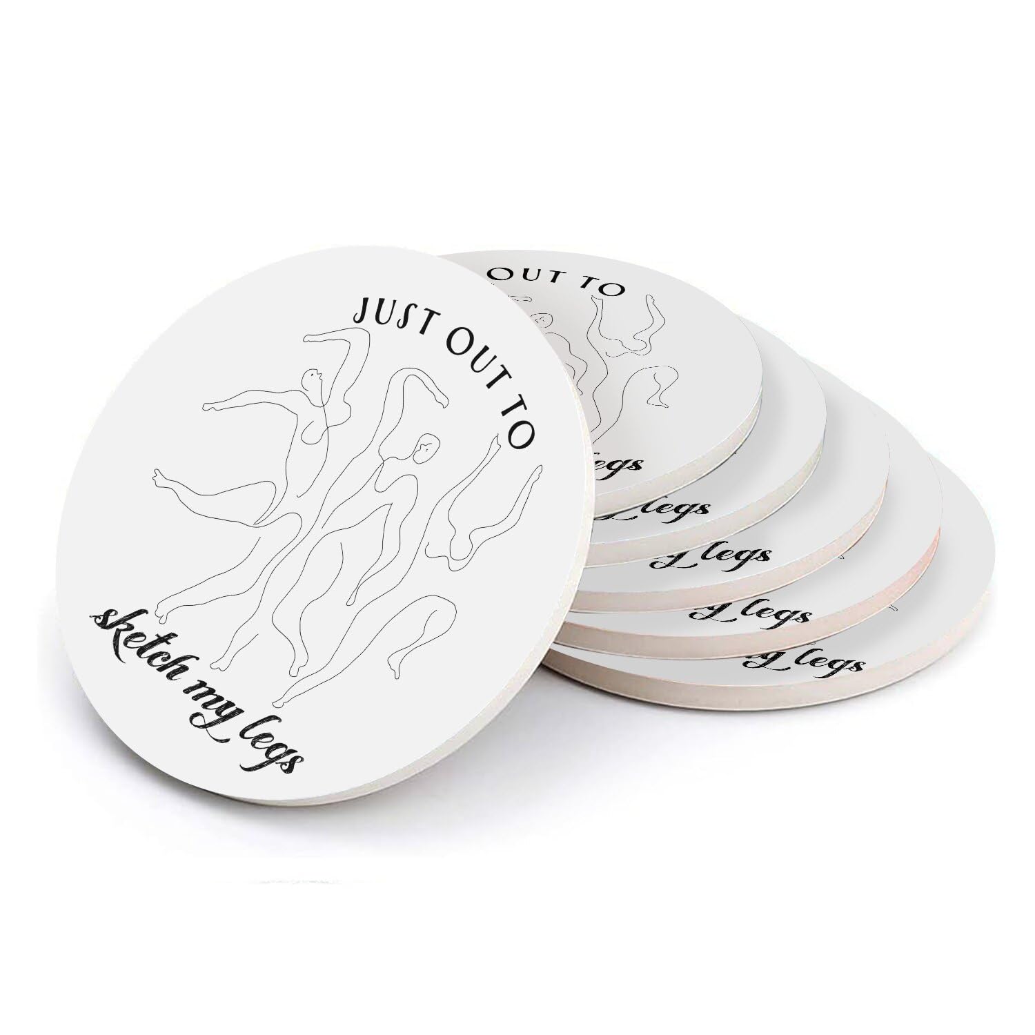 Sous-verre céramique lot de 6 ronds de 10.8 cm humoristiques style artiste dessin humour