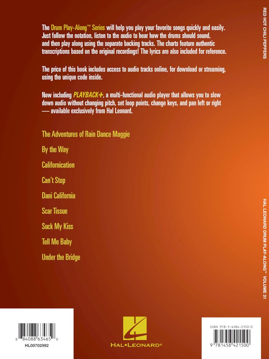 Red Hot Chili Peppers: Drum Play Along, Volume 31 | recueil play-along pour batterie intermédiaire avec audio en ligne | partitions rock funk avec accompagnement et playback interactif