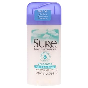 Sure Original Solid Unscented, Anti-Perspirant Deodorant 2.70 oz- Packaging may vary
