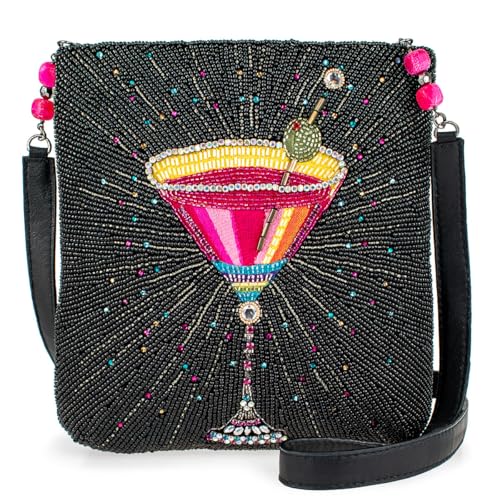 Image of Mary Frances Up and Up Beaded Crossbody Handbag Embroidered Martini Glass Evening Clutch Purse with Removable Strap, Pink