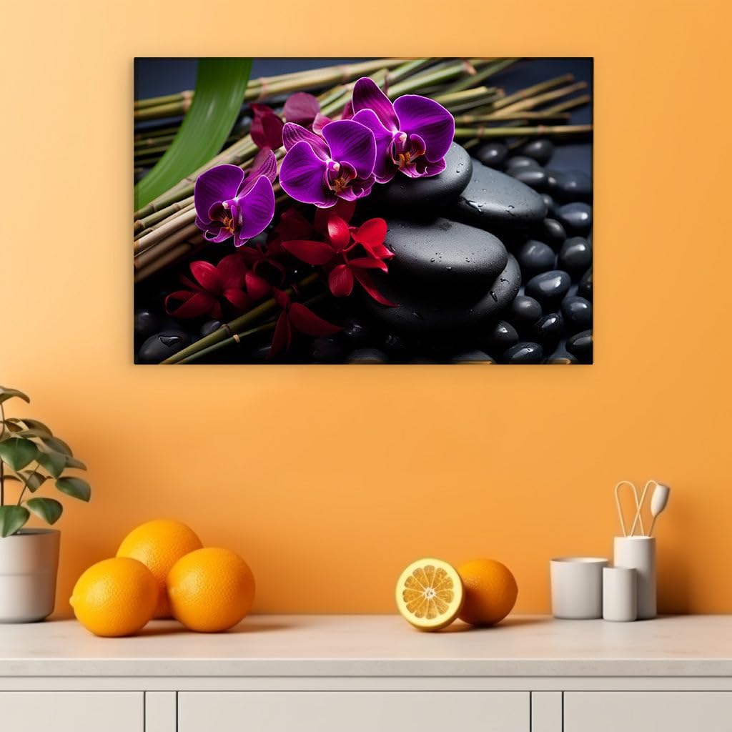 Canvas for Living room. Serenity in Balance: Orchids and Stones in Harmonious Display, 27 x 18 inch Canvas Wall Art - Contemporary Masterpieces - Modern Home Decor - 69x46 cm (27x18 inch)