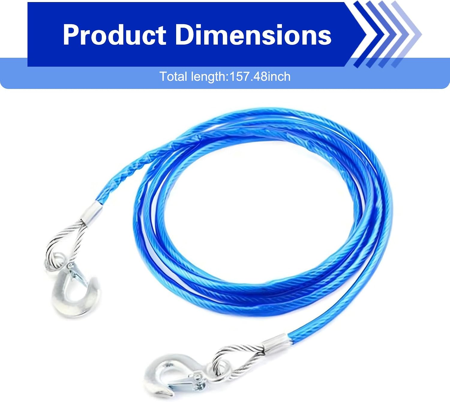 Steel Winch Cable, 3/8" x 13Ft Heavy-Duty Towing Cable with Swivel Hook & PVC Casing, Wire Winch Rope, Universal Safety Cables for Towing Truck, Wrecker, SUV, Large Off-Road Vehicle (Blue)