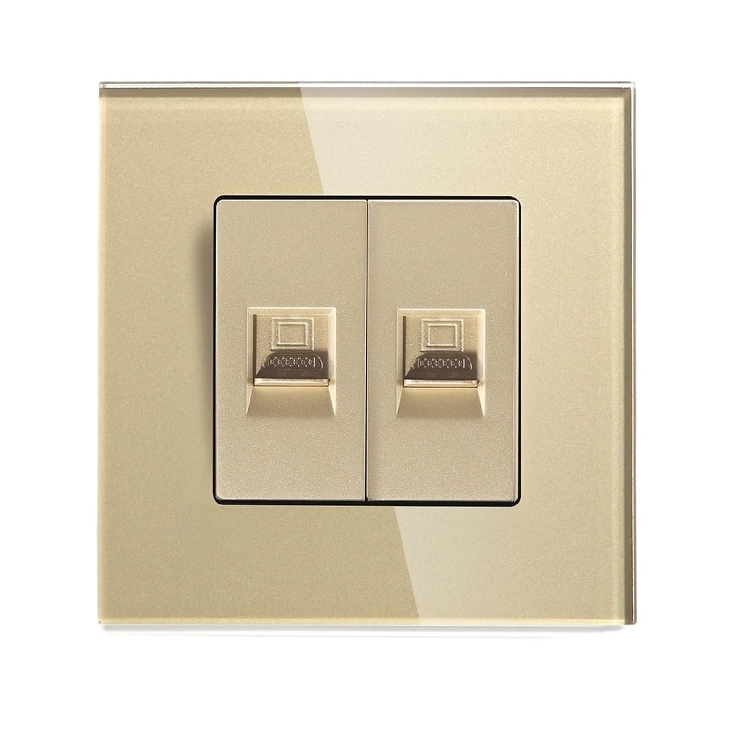Double CAT5 Network Data Socket Internet RJ45 CAT6 PC Wall Outlet EU Standard Tempered Glass Panel White Black Golden(CAT5 Black)