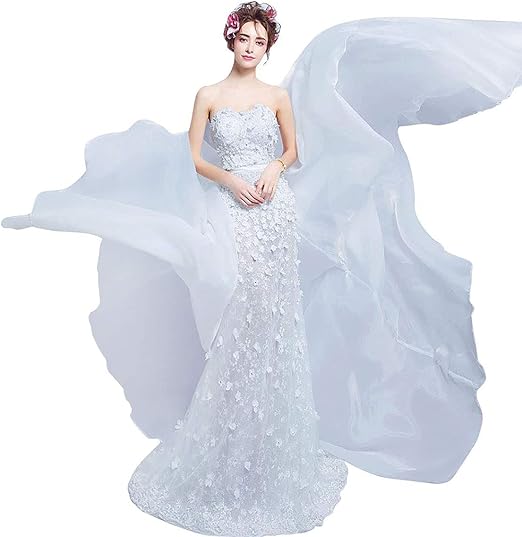 Amazon Co Jp 花嫁 海外 挙式 ウエディングドレス プリンセス お嬢様 デート 体型カバー Dress 総レース コサージュ 二次会 発表会 服 ファッション小物