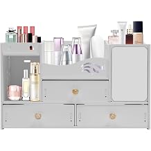 3-Tier PVC Cosmetic Organizer, with 3 Drawers White Makeup Storage Box for Vanity Table Bathroom Jewelry Skincare Products