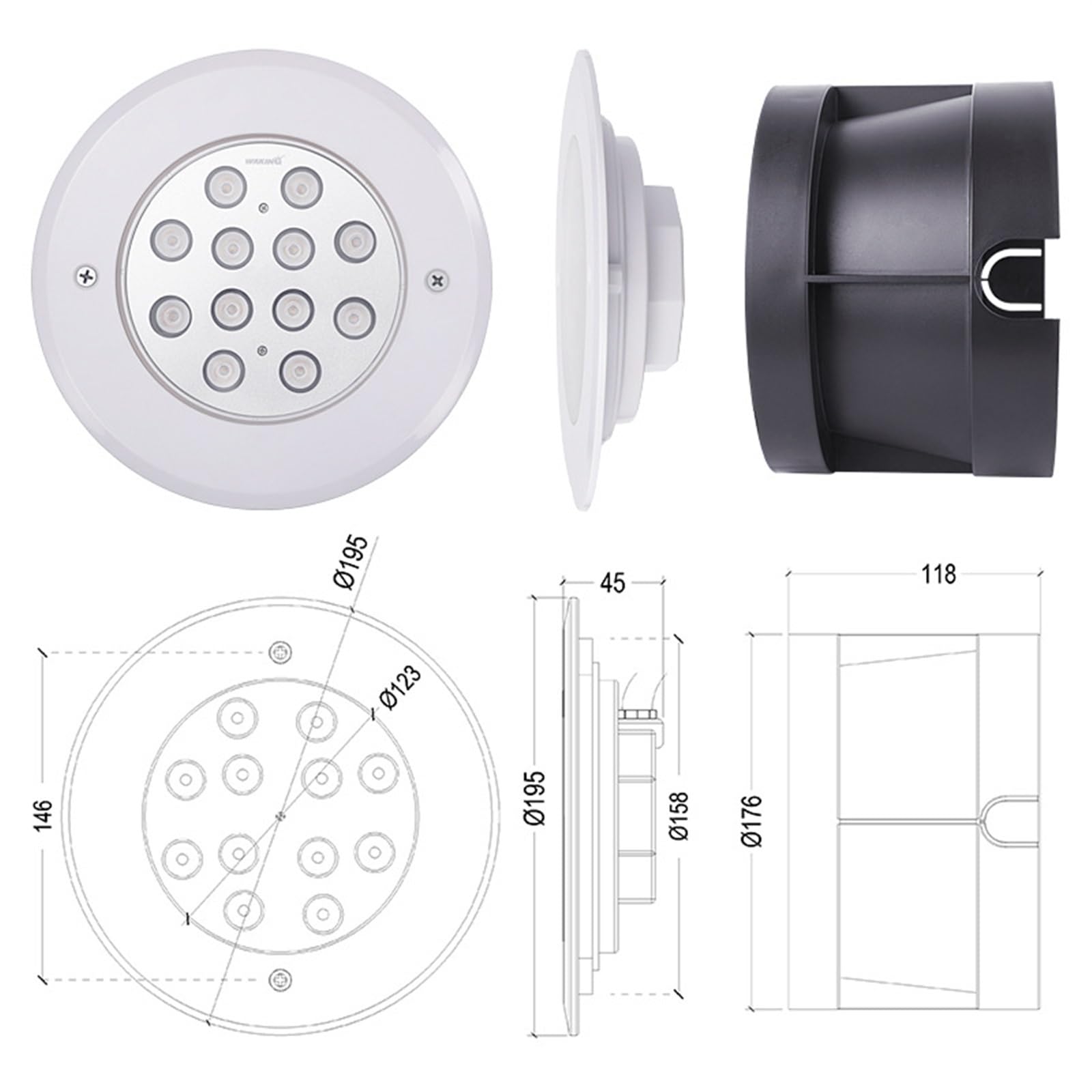 EDEDE Poolbeleuchtung, 12V Pool Licht Thermische Scheinwerfer Handy Control LED Garten Unterwasser Licht Unterwasser Licht für Schwimmbad, Brunnen, Teich, Aquarium(White)