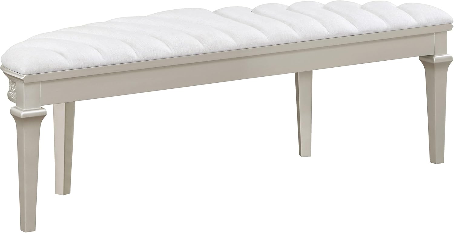 Coaster Home Furnishings - Evangeline - Upholstered Bench with Channeled Tufting, Faux Diamond Trim, and Oak Wood Finish - Modern Classic - Bedroom and Entryway - Silver Oak - 223396