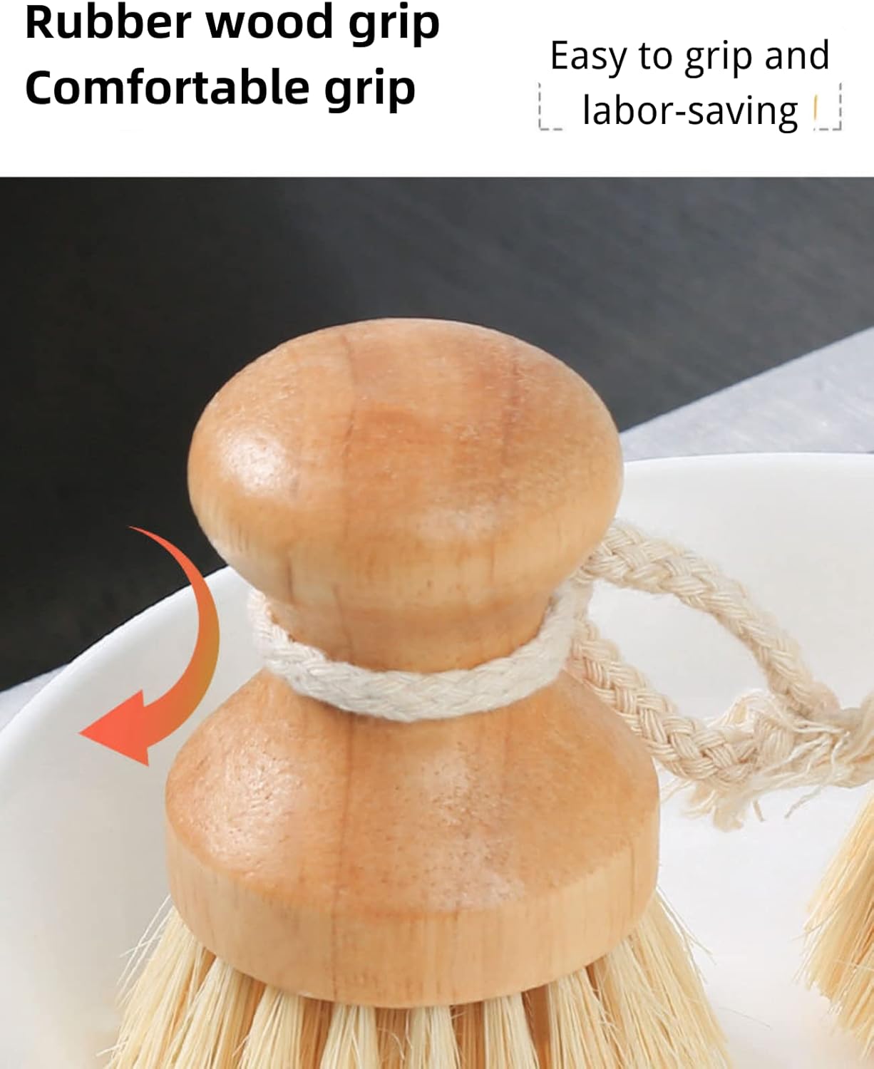 天然サイザル麻麻ディッシュブラシ ハンドル付きスクラブブラシ キッチンの掃除や食器洗い用 シンクポット フライパン用 クリーニングブ