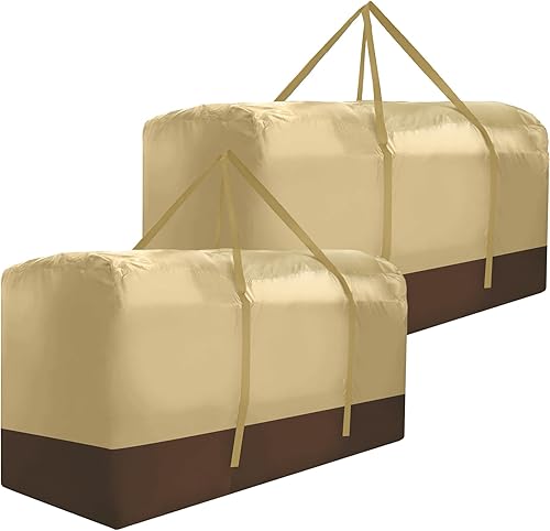 Bolsa de almacenamiento extra grande Oxford 420D impermeable a prueba de polvo al aire libre con cremallera para patio, paquete de 2 (beige)