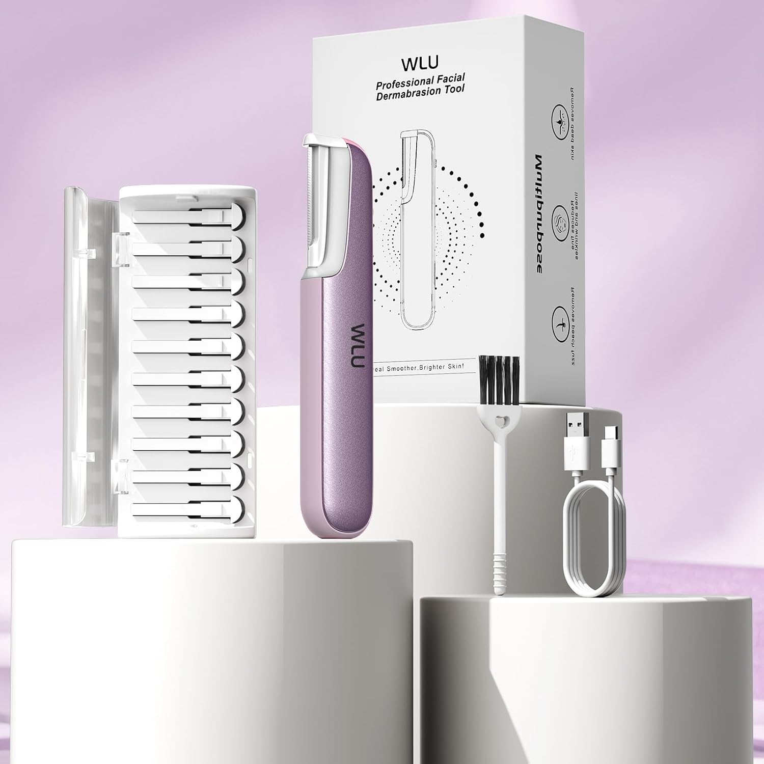 Dermaplaning Tool for Women Face - Edge Technology Sonic Dermaplane Razor for Facial Exfoliation & Peach Fuzz Hair Removal with 10 Refill Blades (Purple) - Image 6