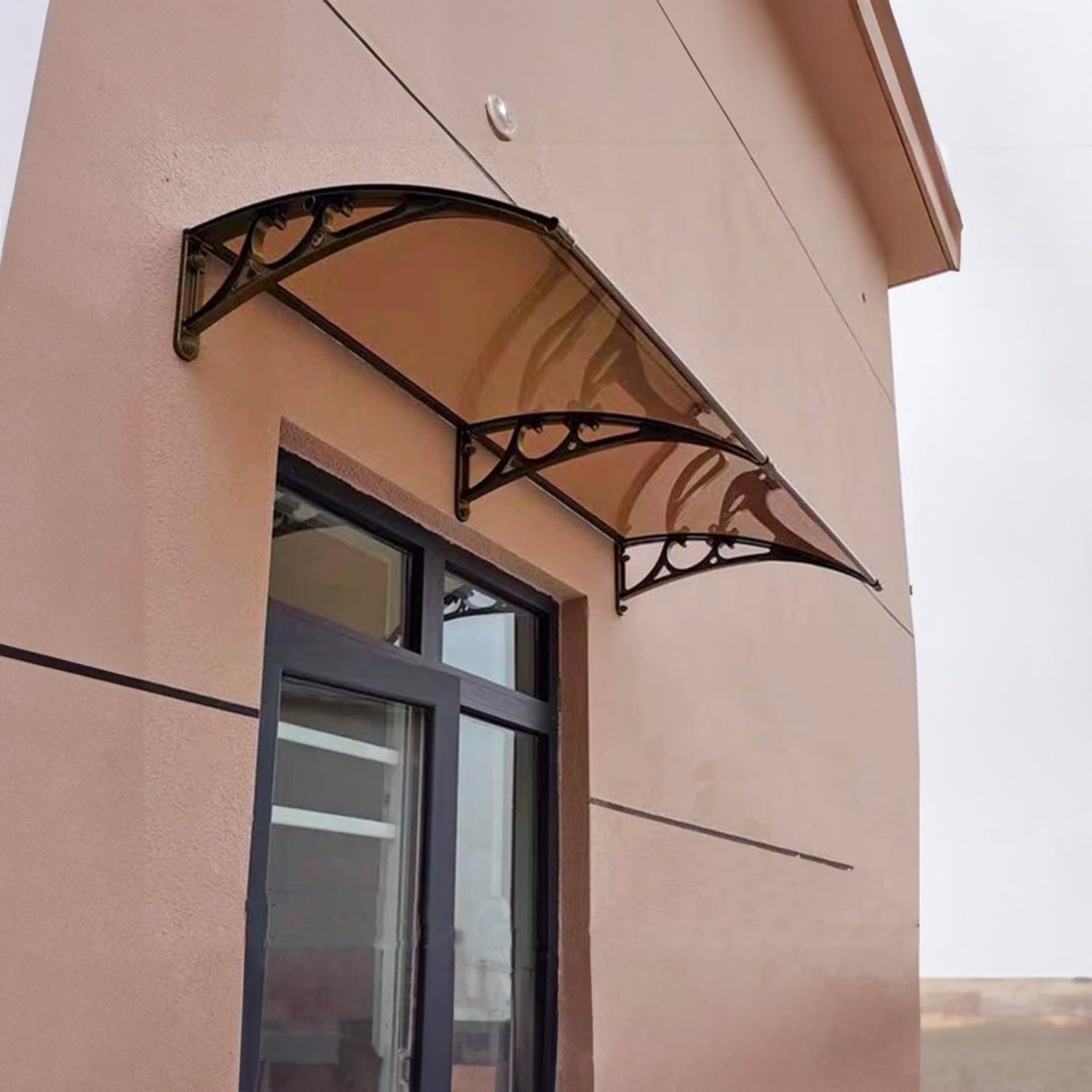 Pensilina da Esterno 100x120cm in Policarbonato Fumé – Tettoia Parasole e Parapioggia - Cappottina Resistente in ABS - Copertura Tettoia per portoncino d'ingresso - Facile da Montare