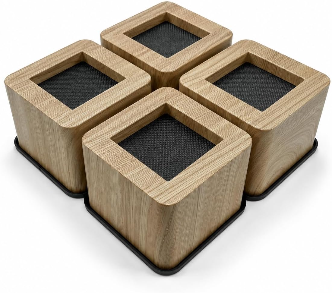 3 INCH Square Bed and Furniture Risers Heavy Duty Bed Lifts - Lifts Up to 2,200 LBs/1,000kg Couch Sofa or Table Risers (Plastic) Wooden Color, 4 Pcs | Heavy Duty Bed Risers with Wooden Pattern Print, add extra height 3“ / 7.5 cm