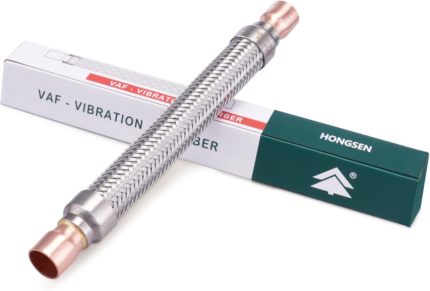 HONG SEN Refrigeration Vibration Absorber, 1-1/8" ODF Flexible Vibration Eliminator with Copper Tube Ends, Stainless Steel Braided Hose for HVAC and Refrigeration Systems