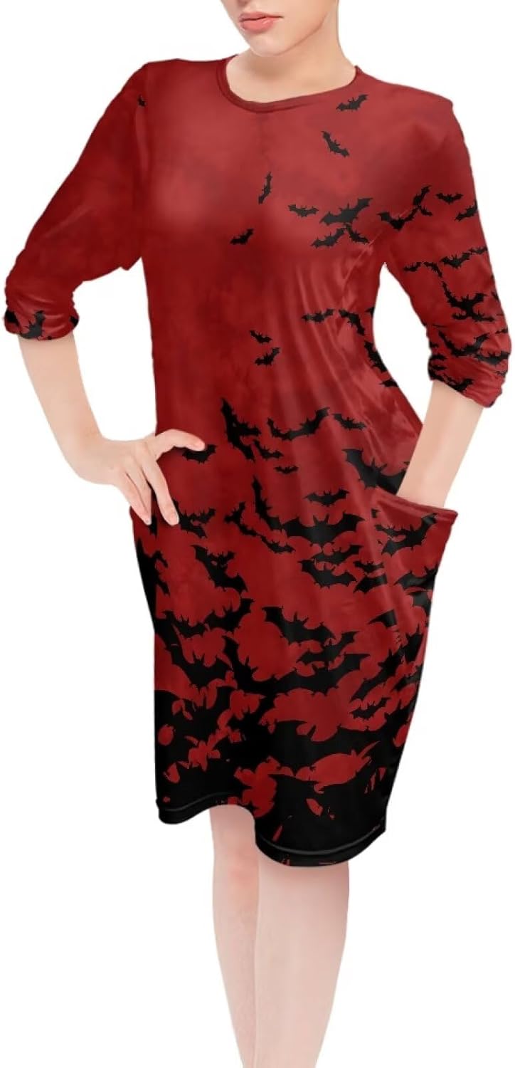 Gomyblomy Womens Nightgowns Plus Size Halloween Sleepwear Long Sleeve Nightdress Knee Length Sleep Shirts, Size S-5XL
