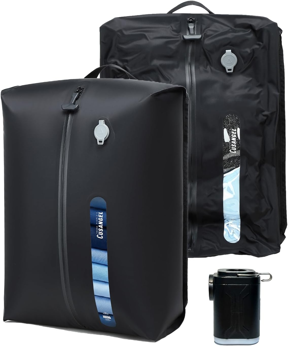 Cusangel travel vacuum bags with pump,18L with Pump Included,Vacuum Sealed bag for Luggage and Backpacks (External pump bags 2pack)