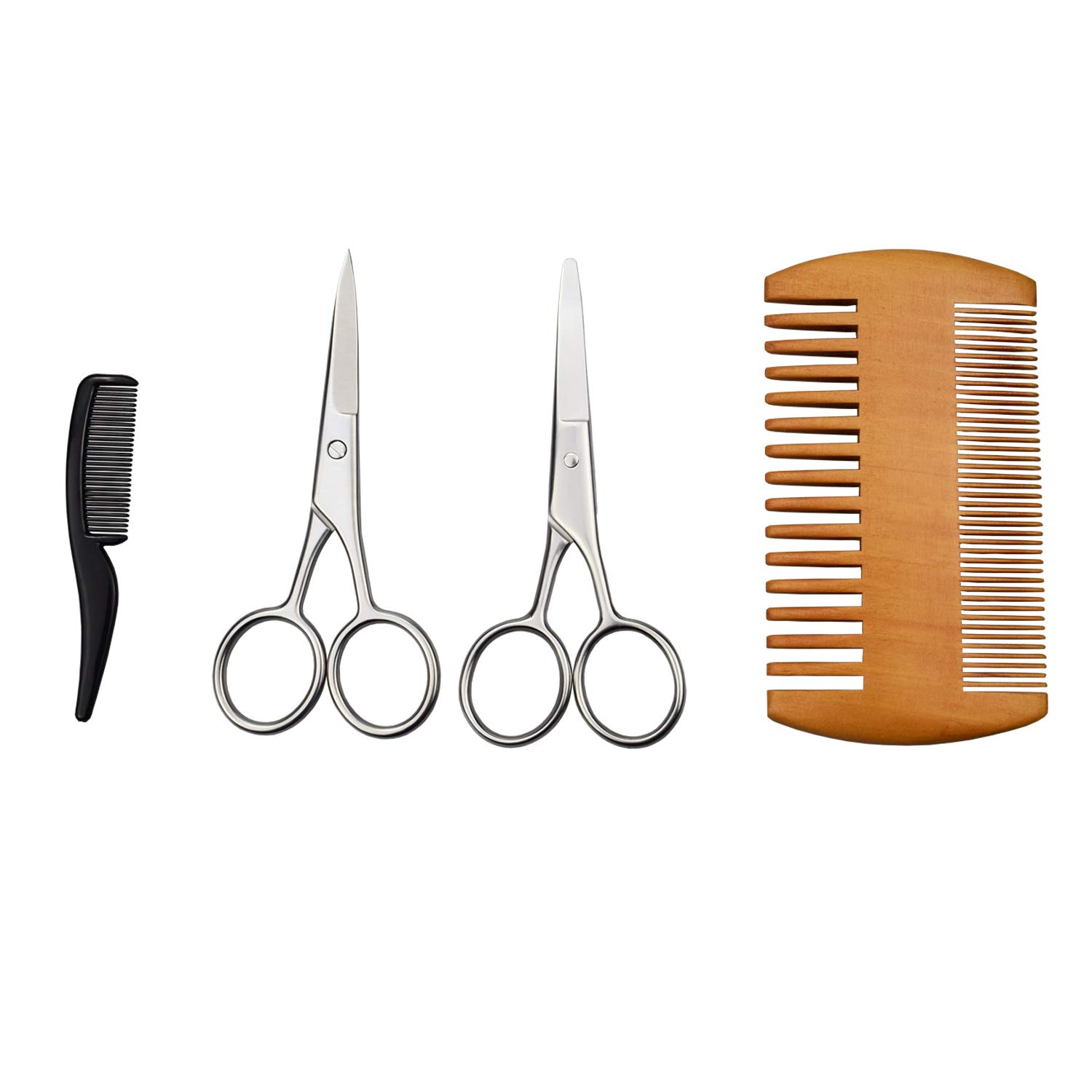 Juego de 4 tijeras para barba, tijeras de aseo para hombres y bigotes, peines para barba con bolsa de almacenamiento