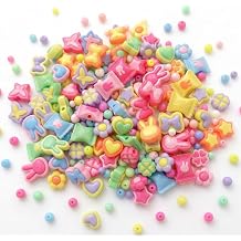 Jabrand 240pcs Acrylic Beads for Bracelet Making, Assorted Bead Charms for Jewelry Making Heart Flower Butterfly Candy Round Beads for Keychains Necklace Decoration DIY Crafts
