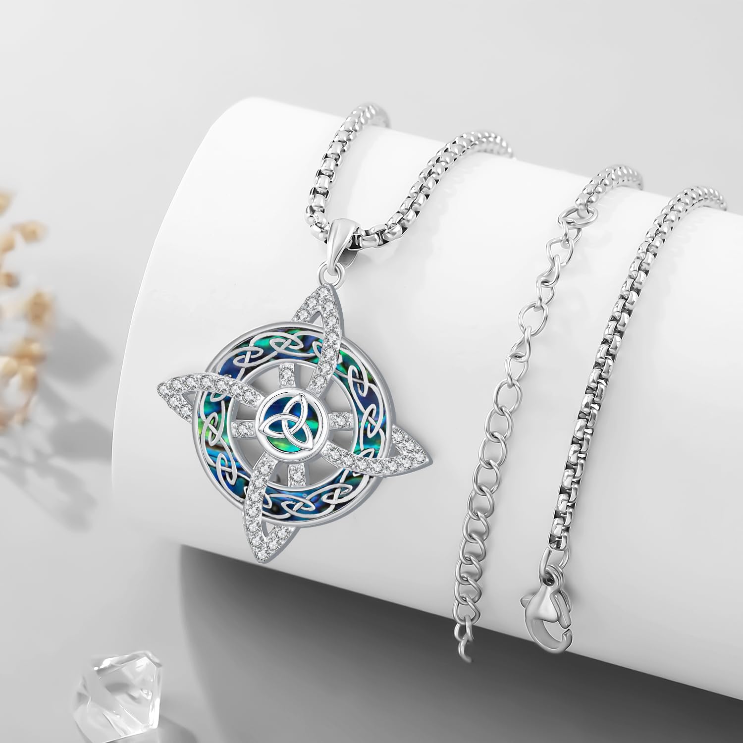Collar de Nudo de Bruja para Mujer, Collar con Colgante de Nudo Celta de Plata de Ley 925 con Piedra Lunar Joyeria Wicca Bruja Amuleto Regalo para Mujer Niña