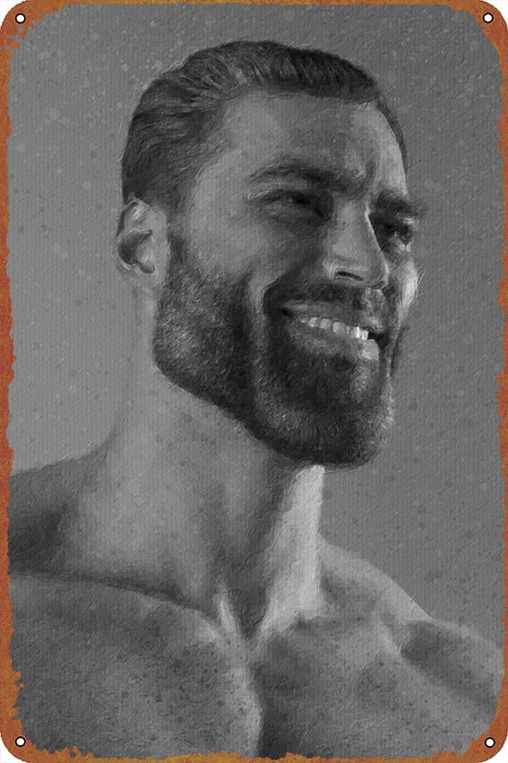Giga Chad Meme - Póster de animación de metal con diseño de memes, estilo vintage, pub, cafetería, bar, decoración de pared para el hogar, póster