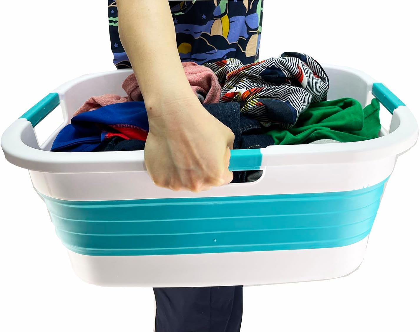 SAMMART 30L (7.9 gallon) Collapsible Plastic Laundry Basket - Foldable Pop Up Storage Container/Organizer - Portable Washing Tub - Space Saving Hamper/Basket (2, Ceramic Blue+Pale Purple)