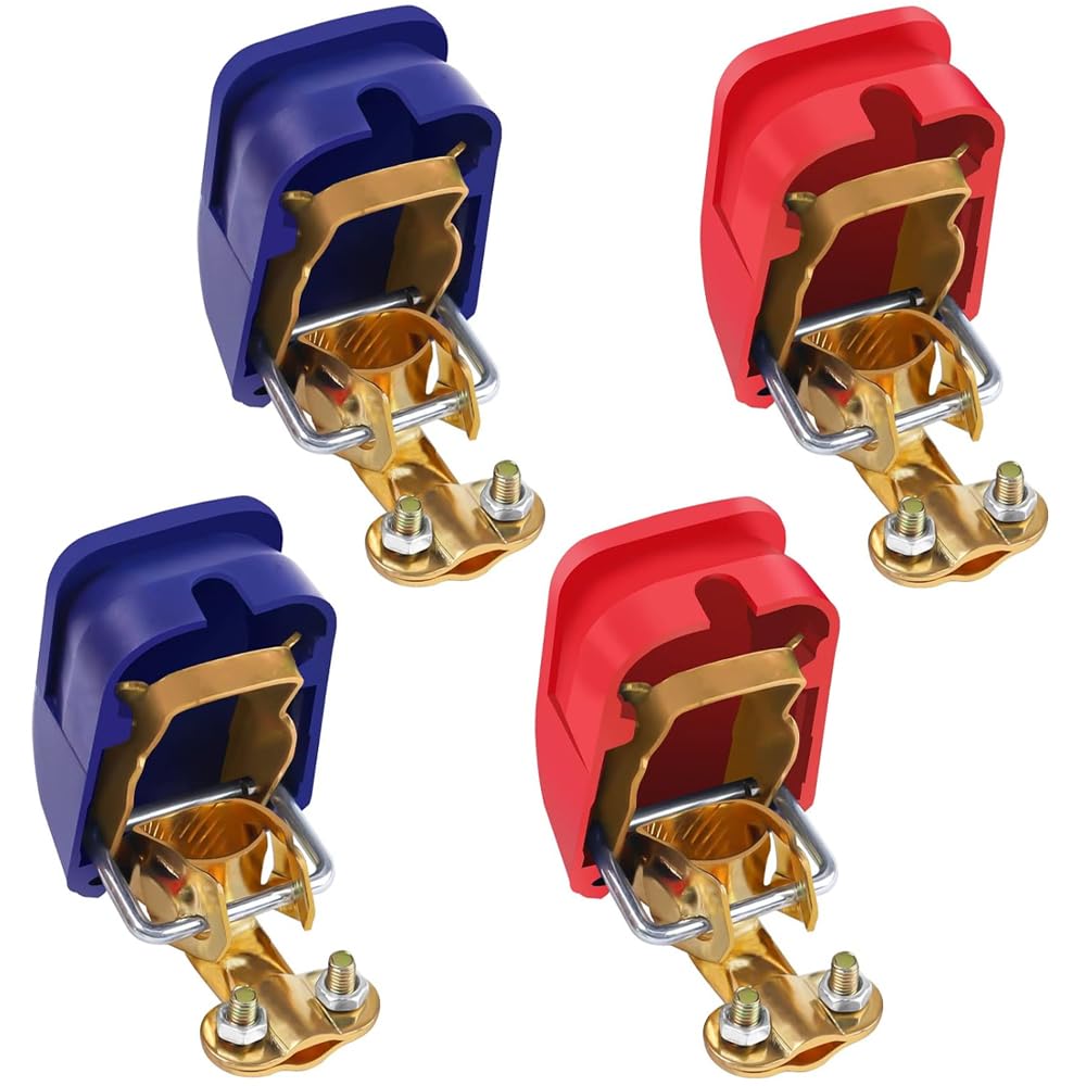 Autobatterie Klemmen, 2 Paare Auto Batterie Schnellklemmen, 12V Batteriepolklemmen Set Boot, Polklemmen Batterieklemmen für Auto Motorrad Truck Boot Rot Blau