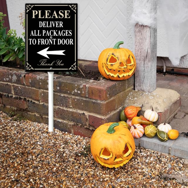 Ymaotrade Please Deliver All Packages To Front Door 左黒アルミニウムヤードサイン