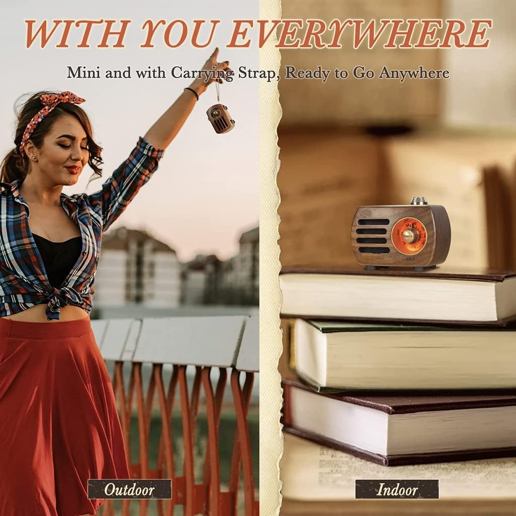 Portable Wooden Mini Radios Retro Radio Speaker AUX Cable Play Desktop Vintage Player