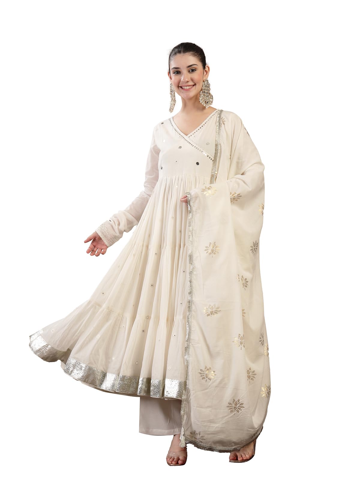 gulmohar jaipur Women's Malmal Solid Angrakha Neck Anarkali Kurta Suit Set-picture-17
