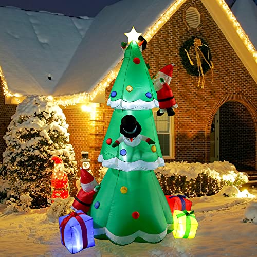 Inflatable Christmas Tree Outdoor Yard Decoration - 8Ft Giant Lighted Blow Up Inflatable Christmas Tree With 2 Santas 2 Snowmen And 3 Gift Boxes Decor For Xmas Holiday Party, Garden, Lawn, Indoor #TOP19