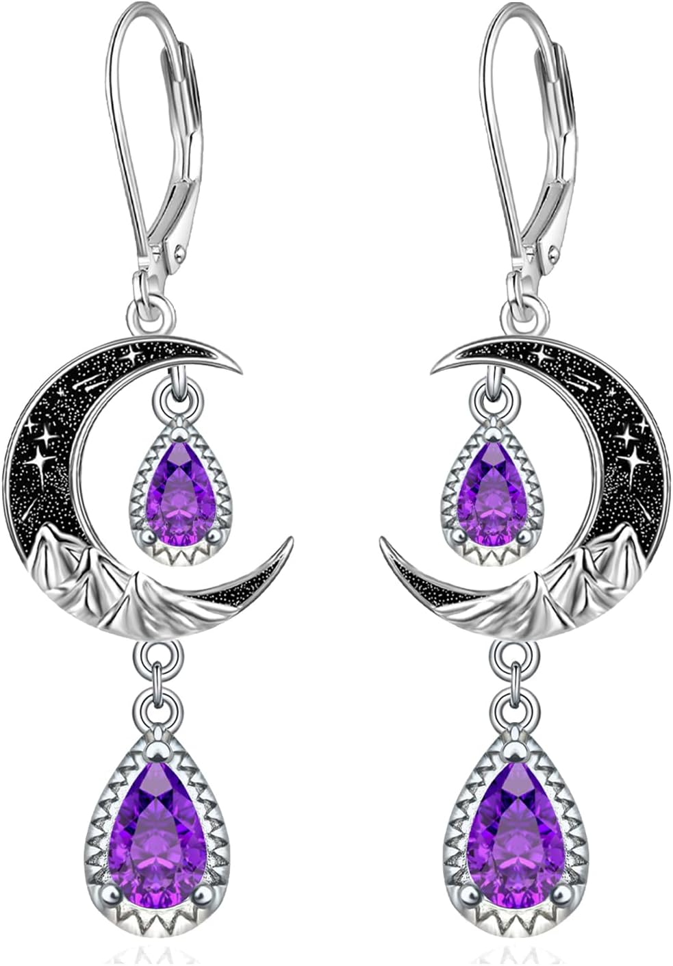 Moon Birthstone Earrings 925 Sterling Silver Leverback Birthday Pear Christmas Dangle Earrings Jewelry Gifts for Women
