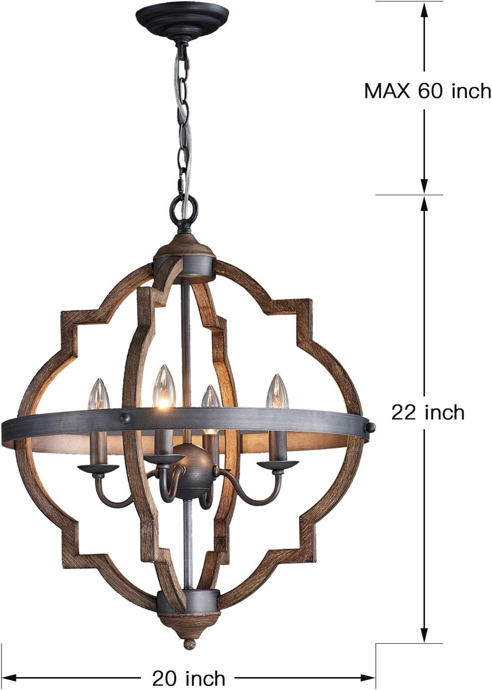 Amаzіng 🔥 Saint Mossi 4-Lights Stardust Distressed Oak Finish Farmhouse Chandelier Light Fixture,Rustic Globe Chandelier Style,Globe Pendant Light Farmhouse Pendant Light Fixtures,H22 x D20,Chain Adjustable