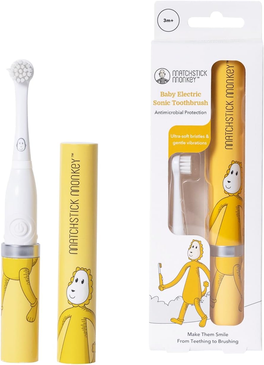 Matchstick Monkey Baby Electric Sonic Toothbrush, Antimicrobial Protection, Suitable from 3 Months, Orange