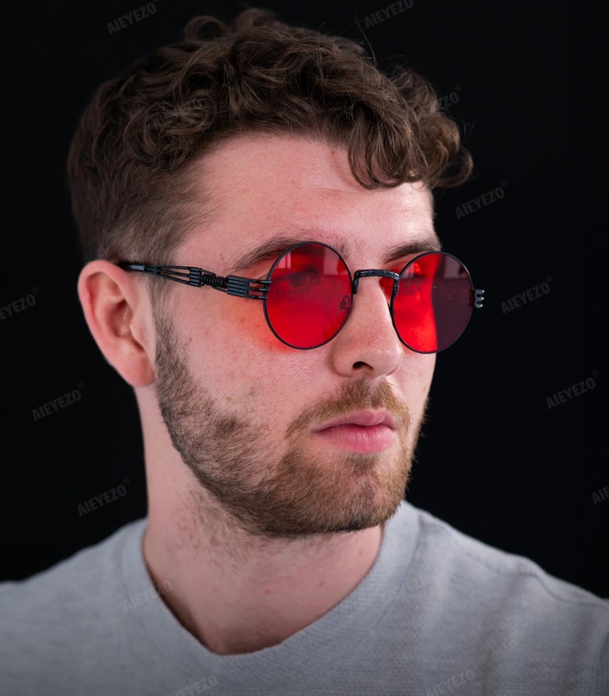 AIEYEZO Round Steampunk Sunglasses for Men Women Retro Circle Hippie Glasses Metal Frame 100% UV Blocking Lens - Image 4